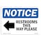 Signmission OSHA , 3.5" Height, Restrooms This Way Please Left Arrow Sign With Symbol, 5" X 3.5", Landscape OS-NS-D-35-L-18098 - alternate 1